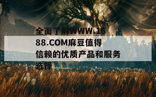 全面了解WWW.1688.COM麻豆值得信赖的优质产品和服务选择